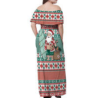 Hawaiian Funny Santa Surf Off Shoulder Maxi Dress Mele Kalikimaka Palaka Quilt Pattern - Polynesian Pride