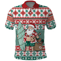 Hawaiian Funny Santa Surf Polo Shirt Mele Kalikimaka Palaka Quilt Pattern - Polynesian Pride