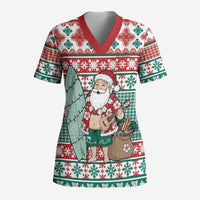 Hawaiian Funny Santa Surf Scrub Top Mele Kalikimaka Palaka Quilt Pattern - Polynesian Pride