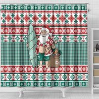 Hawaiian Funny Santa Surf Shower Curtain Mele Kalikimaka Palaka Quilt Pattern - Polynesian Pride