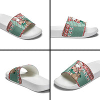 Hawaiian Funny Santa Surf Slide Sandals Mele Kalikimaka Palaka Quilt Pattern - Polynesian Pride