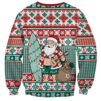 Hawaiian Funny Santa Surf Sweatshirt Mele Kalikimaka Palaka Quilt Pattern - Polynesian Pride