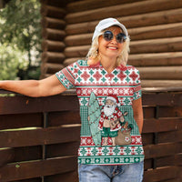 Hawaiian Funny Santa Surf Women Polo Shirt Mele Kalikimaka Palaka Quilt Pattern - Polynesian Pride
