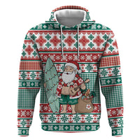Hawaiian Funny Santa Surf Zip Hoodie Mele Kalikimaka Palaka Quilt Pattern - Polynesian Pride