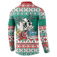 Hawaiian Skull Surfs Button Sweatshirt Mele Kalikimaka Palaka Quilt Pattern - Polynesian Pride