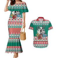 Hawaiian Skull Surfs Couples Matching Mermaid Dress and Hawaiian Shirt Mele Kalikimaka Palaka Quilt Pattern - Polynesian Pride