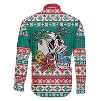 Hawaiian Skull Surfs Family Matching Long Sleeve Bodycon Dress and Hawaiian Shirt Mele Kalikimaka Palaka Quilt Pattern - Polynesian Pride