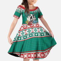 Hawaiian Skull Surfs Family Matching Mermaid Dress and Hawaiian Shirt Mele Kalikimaka Palaka Quilt Pattern LT9 Daughter's Dress Green - Polynesian Pride