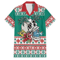 Hawaiian Skull Surfs Family Matching Mermaid Dress and Hawaiian Shirt Mele Kalikimaka Palaka Quilt Pattern LT9 Dad's Shirt - Short Sleeve Green - Polynesian Pride