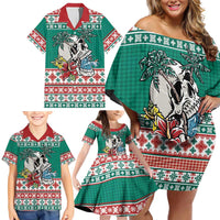 Hawaiian Skull Surfs Family Matching Off Shoulder Short Dress and Hawaiian Shirt Mele Kalikimaka Palaka Quilt Pattern LT9 - Polynesian Pride