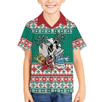 Hawaiian Skull Surfs Family Matching Off Shoulder Short Dress and Hawaiian Shirt Mele Kalikimaka Palaka Quilt Pattern LT9 - Polynesian Pride