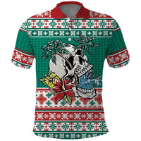 Hawaiian Skull Surfs Polo Shirt Mele Kalikimaka Palaka Quilt Pattern - Polynesian Pride