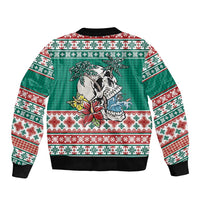 Hawaiian Skull Surfs Sleeve Zip Bomber Jacket Mele Kalikimaka Palaka Quilt Pattern - Polynesian Pride