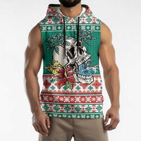 Hawaiian Skull Surfs Sleeveless Hoodie Mele Kalikimaka Palaka Quilt Pattern - Polynesian Pride