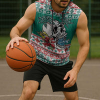 Hawaiian Skull Surfs Sleeveless Hoodie Mele Kalikimaka Palaka Quilt Pattern - Polynesian Pride