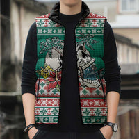 Hawaiian Skull Surfs Sleeveless Puffer Jacket Mele Kalikimaka Palaka Quilt Pattern - Polynesian Pride