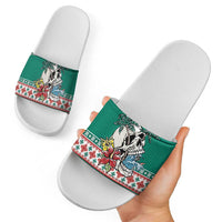 Hawaiian Skull Surfs Slide Sandals Mele Kalikimaka Palaka Quilt Pattern - Polynesian Pride