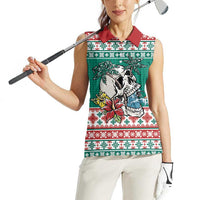 Hawaiian Skull Surfs Women Sleeveless Polo Shirt Mele Kalikimaka Palaka Quilt Pattern - Polynesian Pride
