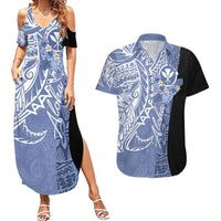Aloha Vintage Hawaii Tribal Couples Matching Summer Maxi Dress and Hawaiian Shirt Blue Style LT9 Blue - Polynesian Pride