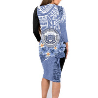 Aloha Vintage Hawaii Tribal Family Matching Long Sleeve Bodycon Dress and Hawaiian Shirt Blue Style LT9 - Polynesian Pride