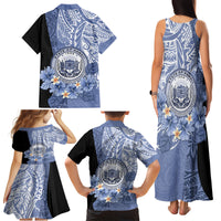 Aloha Vintage Hawaii Tribal Family Matching Tank Maxi Dress and Hawaiian Shirt Blue Style LT9 - Polynesian Pride