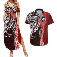 Aloha Vintage Hawaii Tribal Couples Matching Summer Maxi Dress and Hawaiian Shirt Red Style LT9 Red - Polynesian Pride