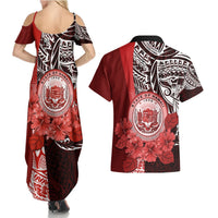 Aloha Vintage Hawaii Tribal Couples Matching Summer Maxi Dress and Hawaiian Shirt Red Style LT9 - Polynesian Pride