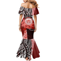 Aloha Vintage Hawaii Tribal Family Matching Mermaid Dress and Hawaiian Shirt Red Style LT9 - Polynesian Pride