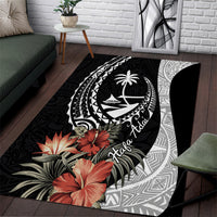 Hafa Adai Guam Area Rug Tropical Flowers with Polynesian Pattern LT9 Black - Polynesian Pride
