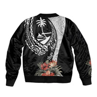 Hafa Adai Guam Bomber Jacket Tropical Flowers with Polynesian Pattern LT9 - Polynesian Pride