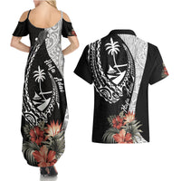 Hafa Adai Guam Couples Matching Summer Maxi Dress and Hawaiian Shirt Tropical Flowers with Polynesian Pattern LT9 - Polynesian Pride