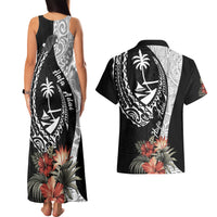 Hafa Adai Guam Couples Matching Tank Maxi Dress and Hawaiian Shirt Tropical Flowers with Polynesian Pattern LT9 - Polynesian Pride
