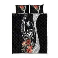 Hafa Adai Guam Quilt Bed Set Tropical Flowers with Polynesian Pattern LT9 Black - Polynesian Pride