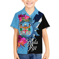 Bula Fiji Vintage Fijian Masi Pattern Family Matching Off Shoulder Short Dress and Hawaiian Shirt Blue Unique LT9 Son's Shirt Blue - Polynesian Pride