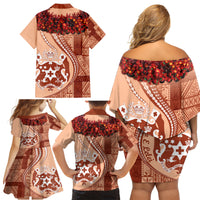Vintage Tonga Kahoa Heilala Flower Family Matching Off Shoulder Short Dress and Hawaiian Shirt LT9 - Polynesian Pride