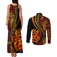 Vintage Tonga Malo E Lelei Ngatu Pattern Couples Matching Tank Maxi Dress and Long Sleeve Button Shirt LT9 - Polynesian Pride
