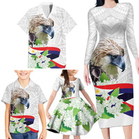 Philippines Eagle and Sampaguita Flowers Family Matching Long Sleeve Bodycon Dress and Hawaiian Shirt Polynesian Pattern