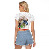 Philippines Eagle and Sampaguita Flowers Raglan Cropped T Shirt Polynesian Pattern