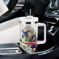 Philippines Eagle and Sampaguita Flowers Tumbler With Handle Polynesian Pattern LT9