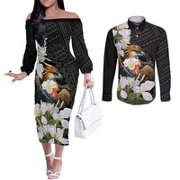 Philippines Eagle with Coat Of Arm Couples Matching Off The Shoulder Long Sleeve Dress and Long Sleeve Button Shirt Simple Sampaguita Jasmine