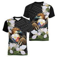 Philippines Eagle with Coat Of Arm Women V-Neck T-Shirt Simple Sampaguita Jasmine
