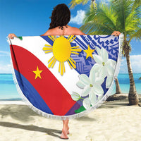Philippines Flag Beach Blanket Sampaguita Jasmine with Polynesian Tribal