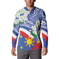 Philippines Flag Button Sweatshirt Sampaguita Jasmine with Polynesian Tribal