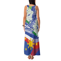 Philippines Flag Family Matching Tank Maxi Dress and Hawaiian Shirt Sampaguita Jasmine with Polynesian Tribal