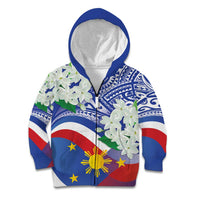 Philippines Flag Kid Hoodie Sampaguita Jasmine with Polynesian Tribal