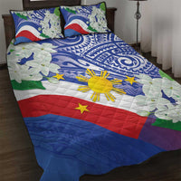 Philippines Flag Quilt Bed Set Sampaguita Jasmine with Polynesian Tribal
