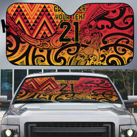 New Zealand Rangatira Custom Auto Sun Shade Red and Gold Niho Taniwha Maori Tribal - Polynesian Pride