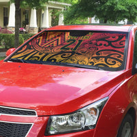 New Zealand Rangatira Custom Auto Sun Shade Red and Gold Niho Taniwha Maori Tribal - Polynesian Pride
