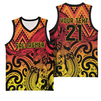 New Zealand Rangatira Custom Basketball Jersey Red and Gold Niho Taniwha Maori Tribal LT9 - Polynesian Pride