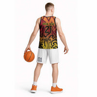 New Zealand Rangatira Custom Basketball Jersey Red and Gold Niho Taniwha Maori Tribal LT9 - Polynesian Pride